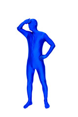 Mysterious blue man in blue suit
