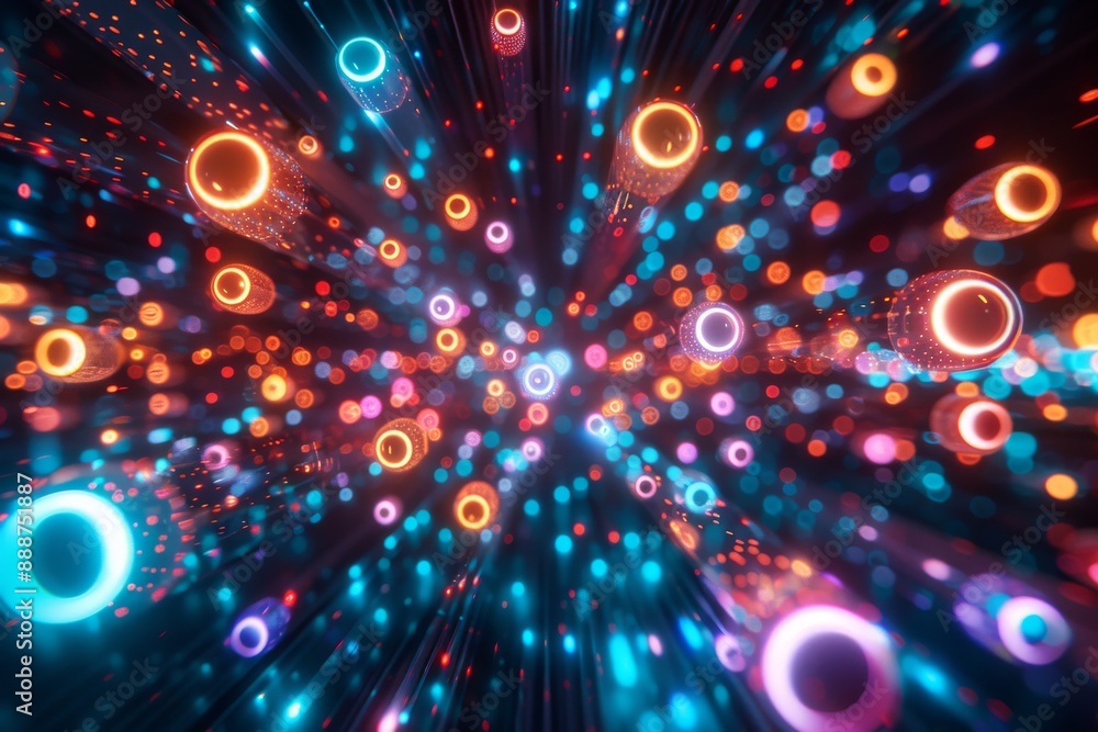 Poster abstract digital artwork with vibrant particle effects dynamic and imaginative design modern and str