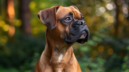 Fototapeta premium Boxer: With their energetic and playful nature, Boxers are loyal family dogs. They boast a distinctive, muscular appearance and a loving disposition. 