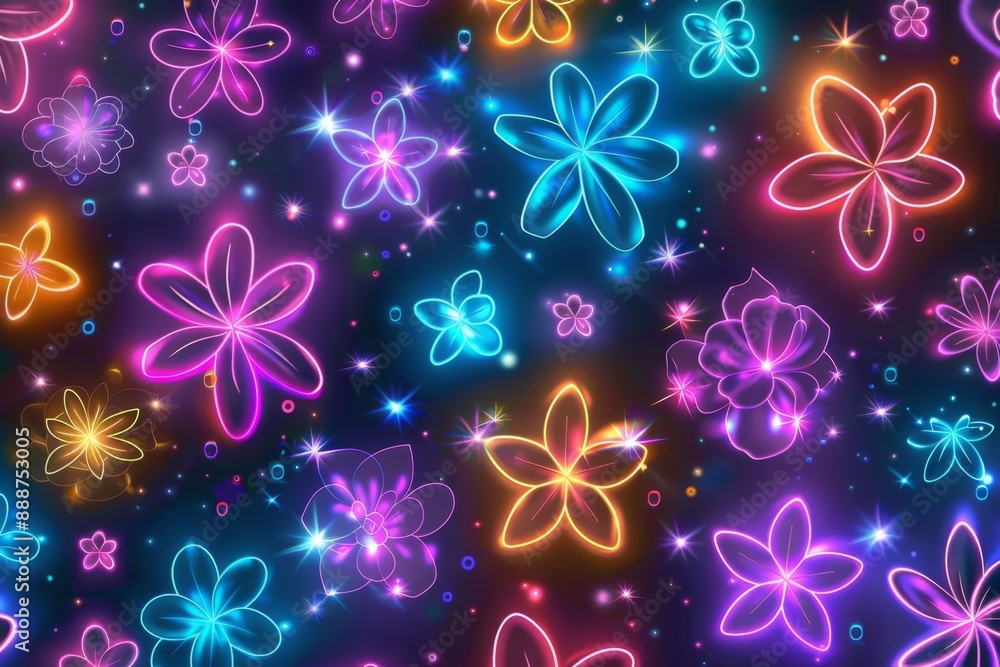 Poster abstract digital artwork with neon floral patterns dynamic and imaginative design modern and strikin