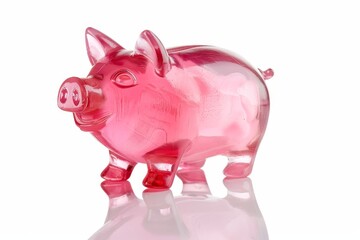 Fototapeta premium Pink piggy bank with reflection on white surface