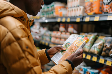 Person reading nutritional labels on food packages