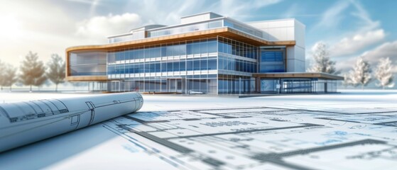 Architectural plan and blueprints for a new office building