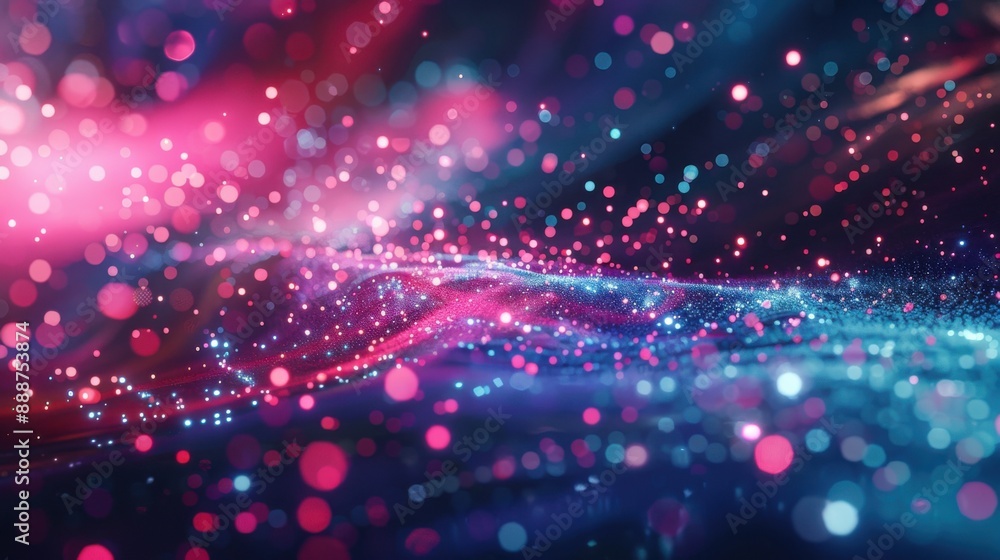 Aufkleber vibrant abstract background with glowing bokeh lights and colorful particles in motion, creating a d