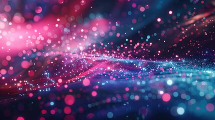 Fototapeta premium Vibrant abstract background with glowing bokeh lights and colorful particles in motion, creating a dynamic and visually stunning effect.