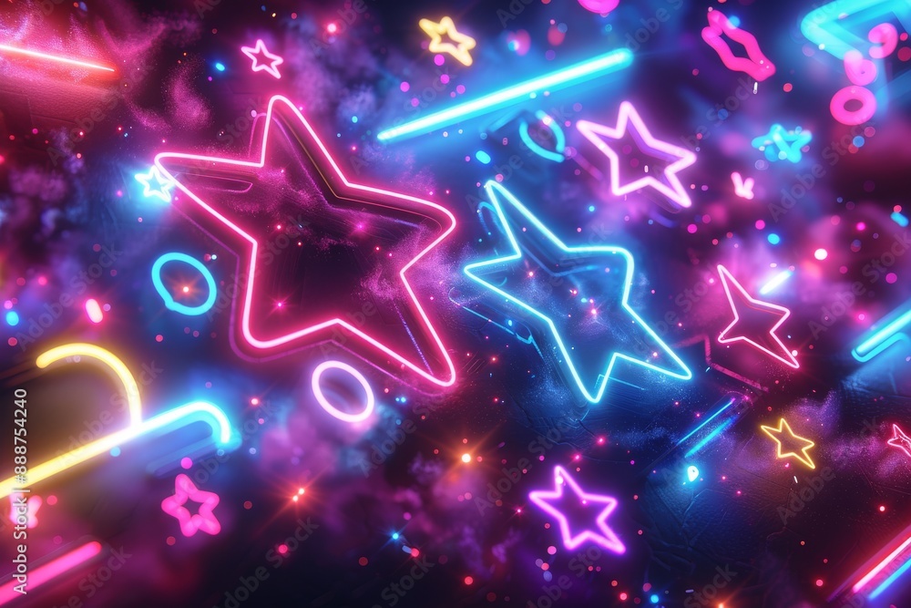 Poster abstract digital artwork with neon star patterns dynamic and imaginative design modern and striking 