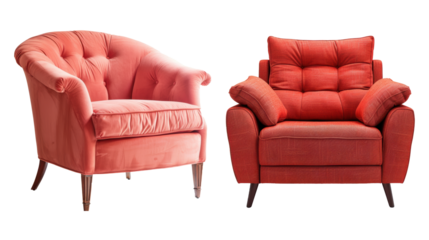 Comfortable coral armchair, isolated white background