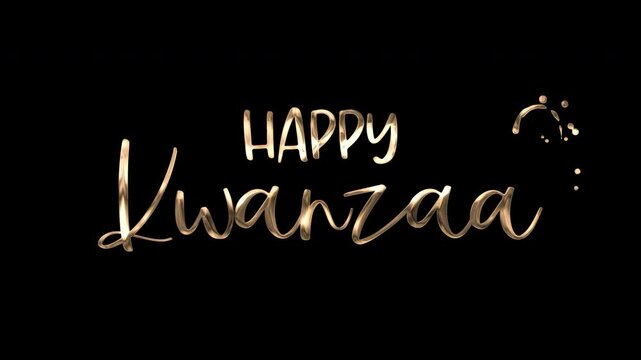 Animated text on transparent background celebrating happy kwanzaa. Suitable for social media posts, event flyers, educational presentations.	

