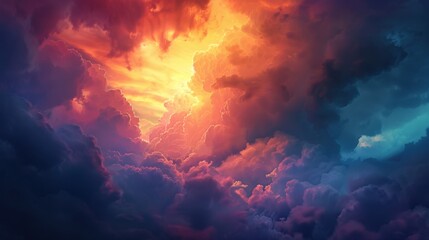Fototapeta premium Sunset with Storm Clouds: The sun's fading light battles with brooding storm clouds, painting the sky in a tumultuous dance of fiery hues and ominous shadows. 