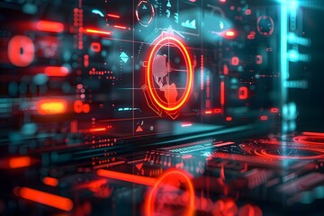 Obraz premium Futuristic interface with neon red elements, representing advanced AI and digital technology