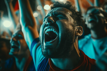 Passionate Crowd Cheering at Night Sports Event with Emotion and Energy