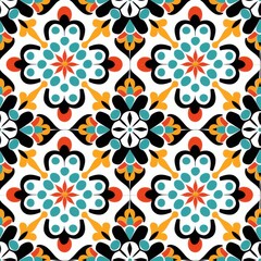 Colorful Geometric Floral Tile Pattern, Seamless Pattern, 300 DPI
