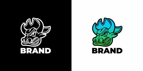 Angry bull logo in white and black. perfect for  strong business or company.