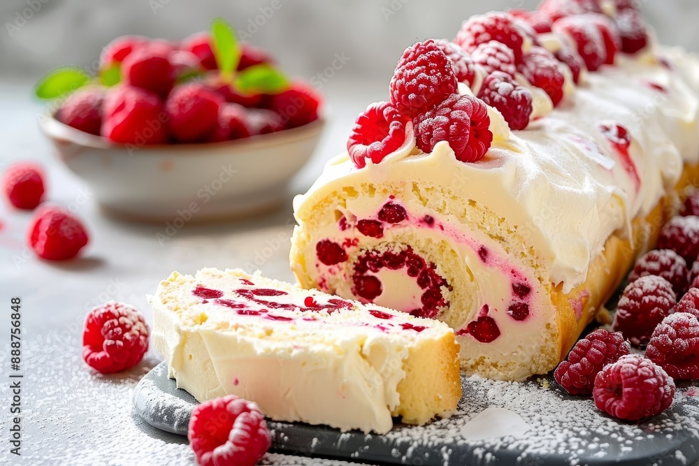 Poster Raspberry cream cheese cake roll