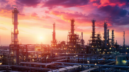 Fototapeta premium A city skyline with a sunset in the background