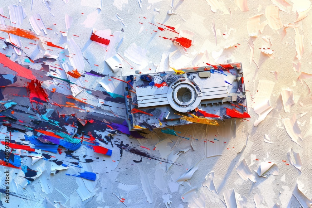 Poster abstract paint explosion with camera vibrant and dynamic design modern and striking visual impact im