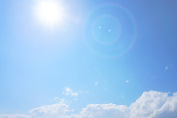 Bright Summer Sun with Blue Sky and Clouds（ギラギラとした真夏の太陽と雲と青空）