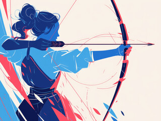 An archer drawing their bowstring taut aiming
