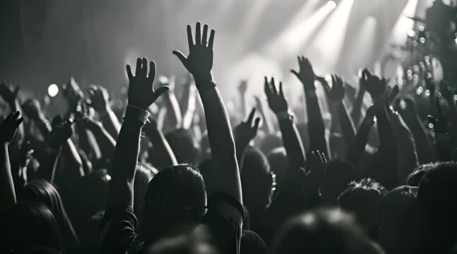 crowd people with hands up at concert