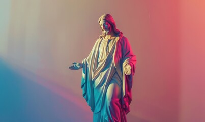 Fototapeta premium Jesus Statue in Neon Lights.