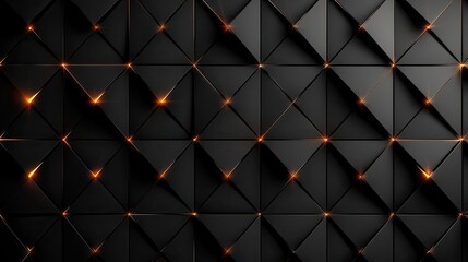 Obraz premium Luxury black metal background, golden light lines Elegant 3D geometric texture with bright grid pattern Pure black horizontal banner wallpaper, square diamond tiles