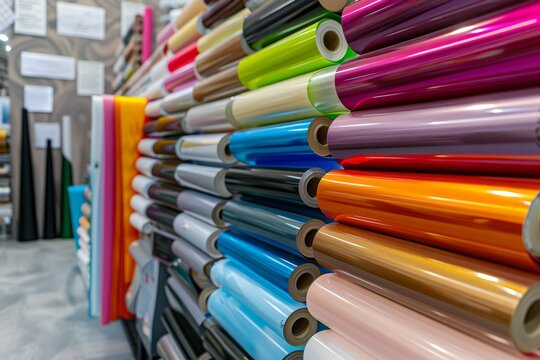 Self adhesive vinyl film samples in multiple colors for advertising design