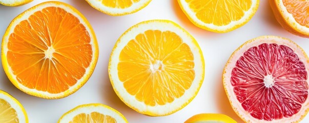 Freshly sliced citrus fruits, macro shot, vibrant and textured skin, zesty aroma
