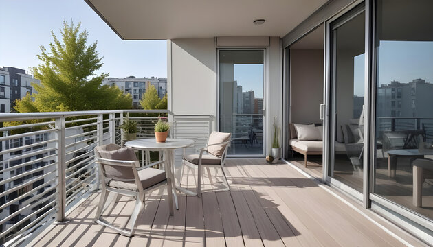Fototapeta cozy balcony of a modern apartment balcony with aluminum railings 5
