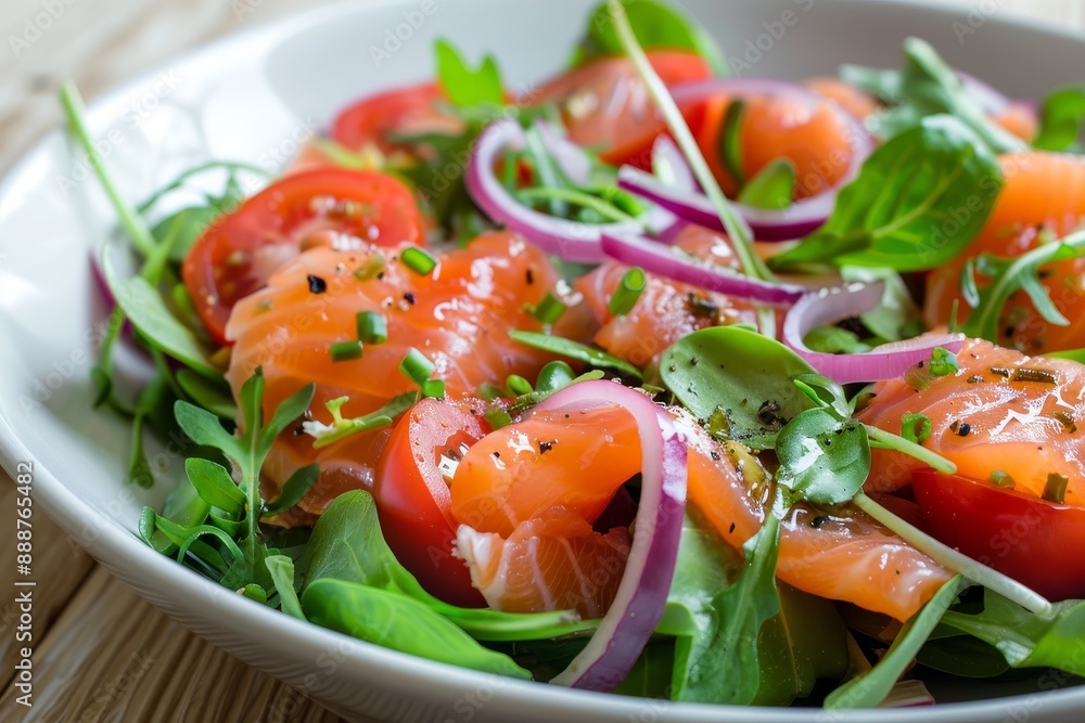 Poster smoked salmon on romano salad