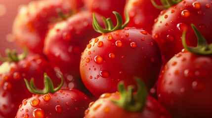 Realistic view of ripe cherry tomatoes in close-up, promoting their health and vibrant red appearance