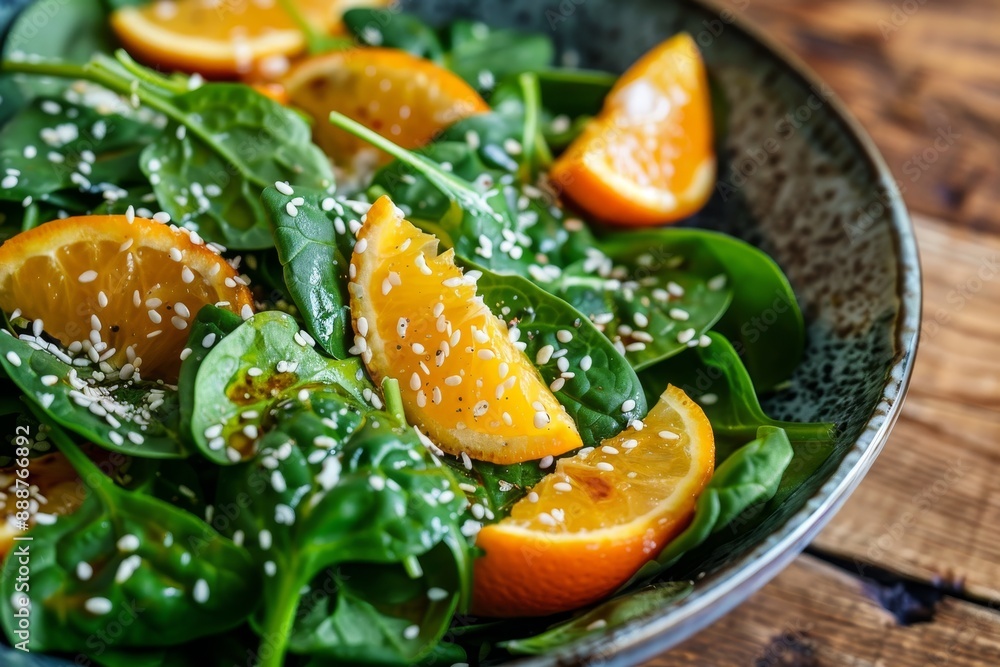 Sticker spinach salad with oranges and sesame seeds