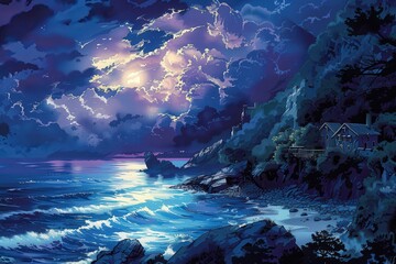 Obraz premium Moonlight Sonata Over the Rocky Coast