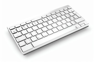 Sleek white wireless keyboard on white background, perfect for modern workspaces and tech setups, enhancing productivity with style and functionality.