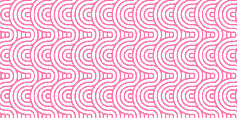 Vector overlapping Pattern Minimal diamond geometric pink color spiral line waves abstract wave line. seamless pink circle stripe overlap creative retro circle line fabric pattern white background.