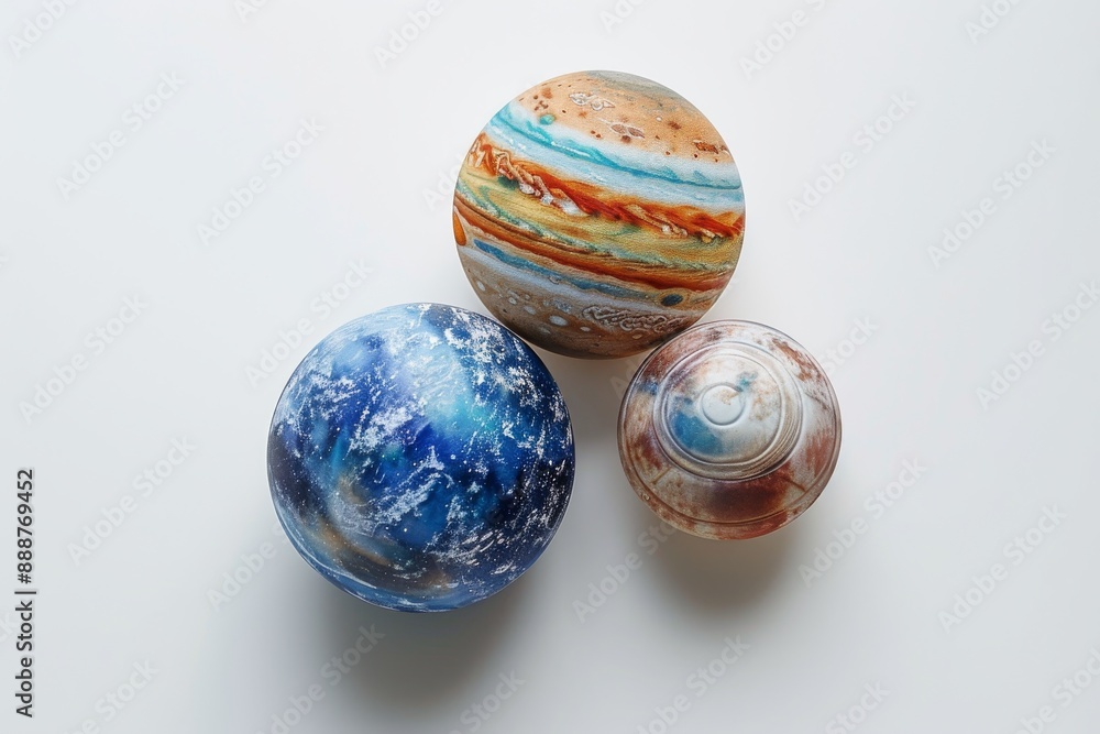 Poster minimalist display of planets on a white background elegant and modern design striking visual impact