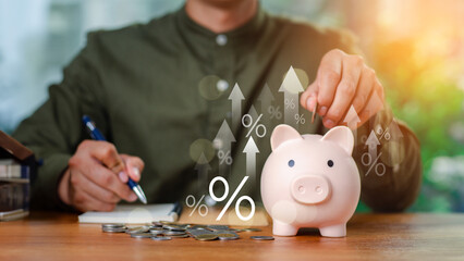 Interest rate and dividend concept. saving money wealth and financial concept, Business, Financial...