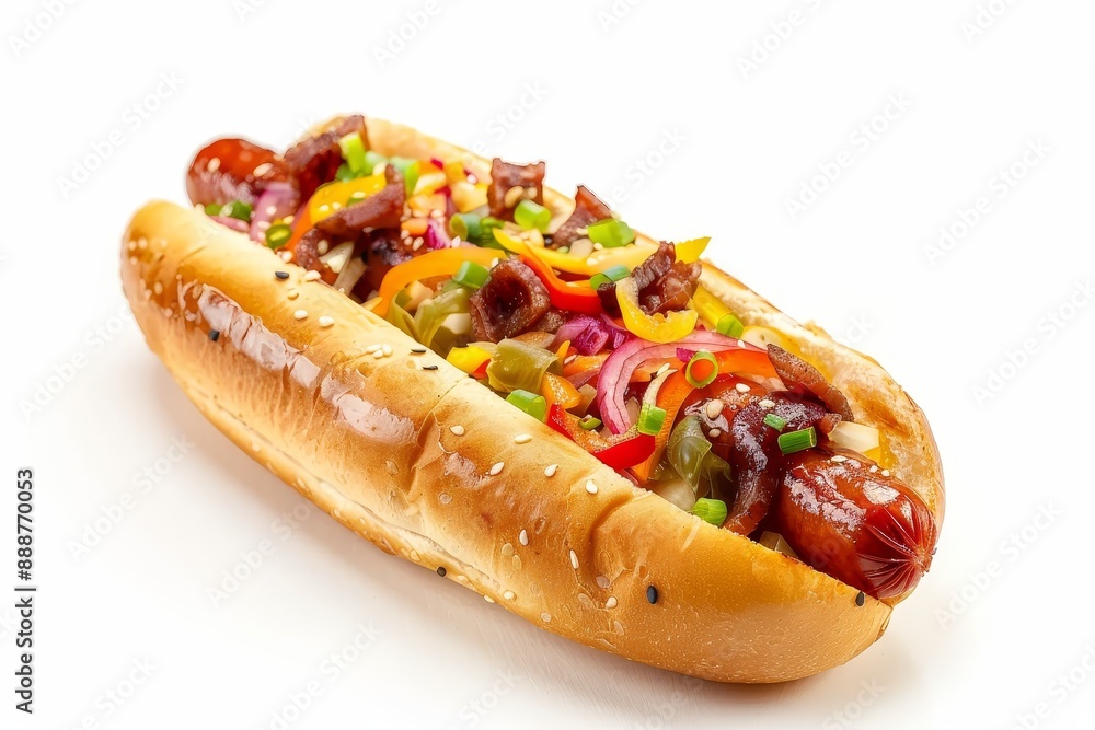 Wall mural tasty hot dog on white background