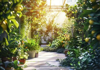 Lush Indoor Garden with Variety of Plants