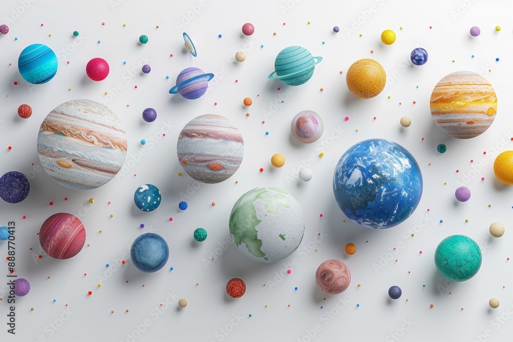 Poster abstract cosmic scene with floating planets dynamic and imaginative design modern and striking visua