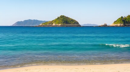 Fototapeta premium 砂浜と島と青空