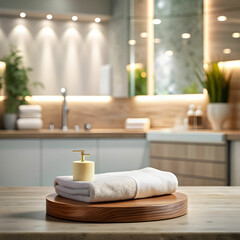 Serene and Organized Bathroom Sanctuary with Freshly Folded Towels and Meticulously Arranged Toiletries