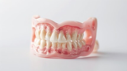 Fototapeta premium Close up of plastic dentures on a white background