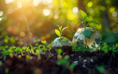 Pieces de monnaie et plante qui grandit dans la terre : concept de finance verte pour entreprises, rapport ESG, investissement durable dans des projets a impacts sociaux, societaux et environnementaux