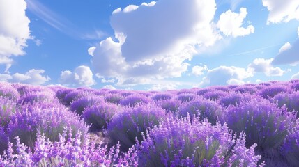 Fototapeta premium Blooming lavender field under blue sky