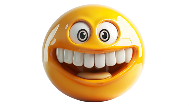 Big grinning emoji face, representing extreme happiness and excitement in a fun digital style