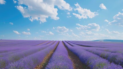 Blooming lavender field under blue sky