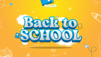 Back to School Banner and Background with 3D Text Style. Funny, Happy, and Childhood Style