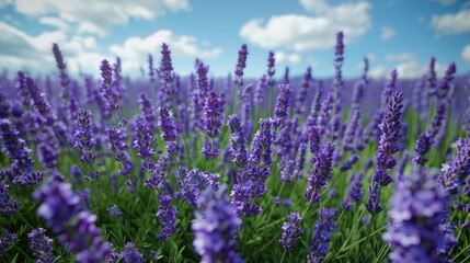 Obraz premium Blooming lavender field under blue sky