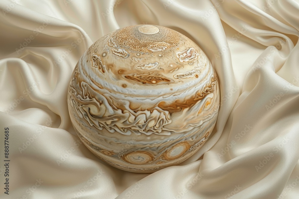 Aufkleber detailed rendering of a planet with golden textures on a silky fabric background modern and striking