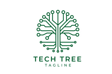 Tech Tree Logo Innovative Green Circuitry Tree Design for Technology and Growth Branding